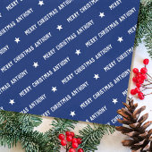 Aangepaste naam Vrolijk Kerstfeest Typografie Navy Tissuepapier