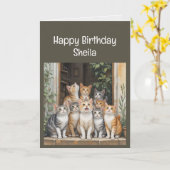 Aangepaste Naam Vrouwen Verjaardag Funny Cat Kaart (Gele Bloem)