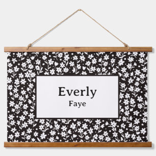 Aangepaste Naam Wanddecoratie Zwart-witte bloemen Hangend Wandkleed