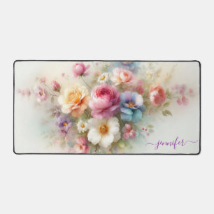 Aangepaste naam waterverf aquarel bloemensjabloon bureaumat