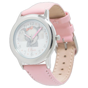 Aangepaste naam Waterverf Baby Elephant Horloge