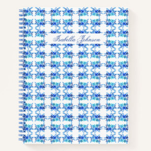 Aangepaste Naam Waterverf Blauw Bloemen Notitieboe Notitieboek