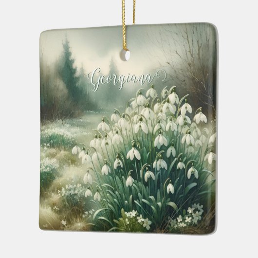 Aangepaste Naam  Waterverf Bloemen Sneeuwklokjes Keramisch Ornament (Links)