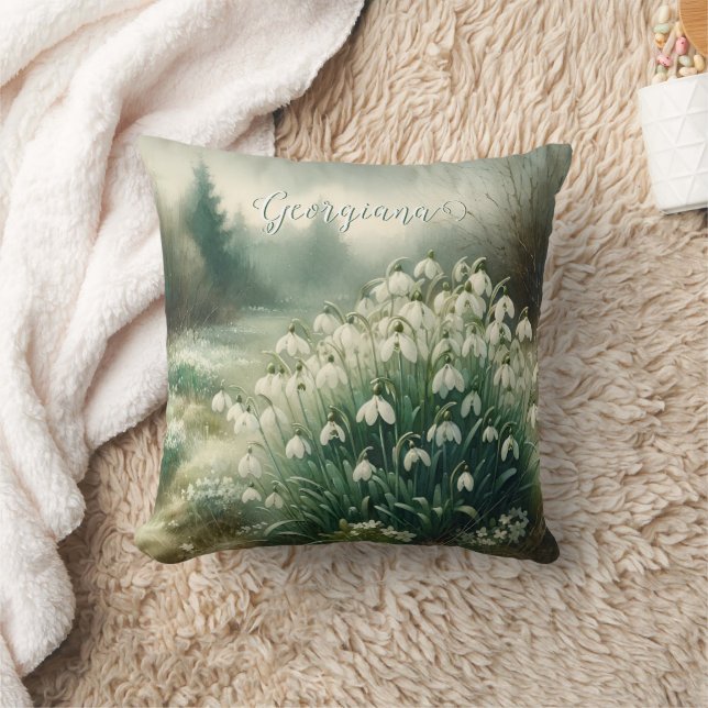 Aangepaste Naam  Waterverf Bloemen Sneeuwklokjes Kussen (Deken)
