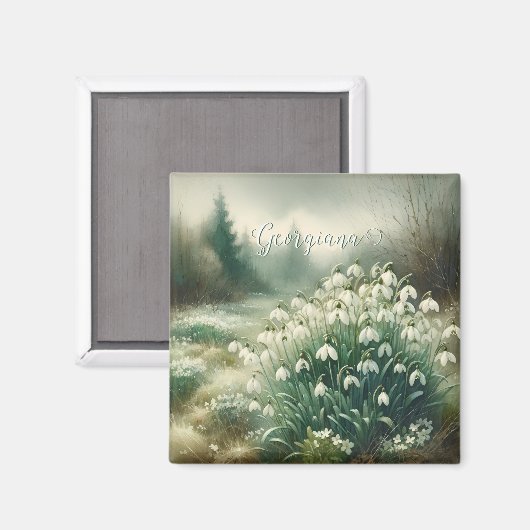 Aangepaste Naam Waterverf Bloemen Sneeuwklokjes Magneet (Voorkant / Achterkant)