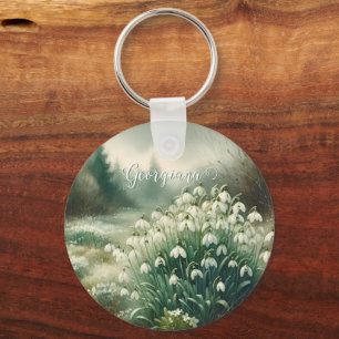Aangepaste Naam  Waterverf Bloemen Sneeuwklokjes Sleutelhanger