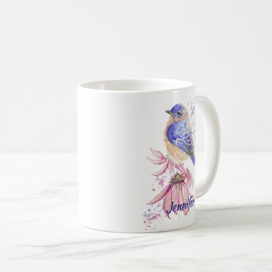 Aangepaste Naam Waterverf Bluebird Garden Bird Art Koffiemok (Voorkant rechts)
