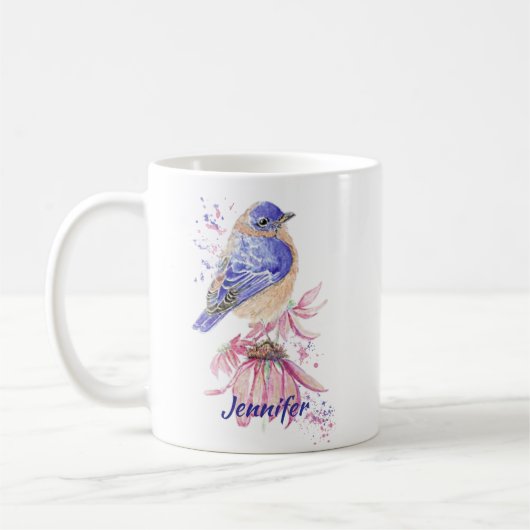 Aangepaste Naam Waterverf Bluebird Garden Bird Art Koffiemok (Links)