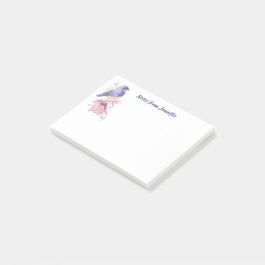 Aangepaste Naam Waterverf Bluebird Garden Bird Art Post-it® Notes (Schuin)