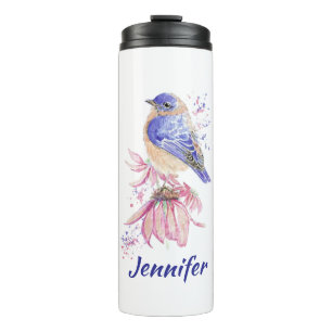 Aangepaste Naam Waterverf Bluebird Garden Bird Art Thermosbeker
