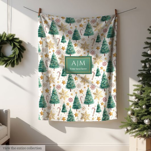 Aangepaste naam waterverf Kerstbomen fleece cadeau Deken