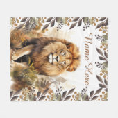 Aangepaste Naam Waterverf Leeuw Gepersonaliseerd K Fleece Deken (Voorkant (Horizontaal))