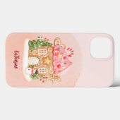 Aangepaste naam Waterverf Peach Gingerbread House Case-Mate iPhone Case (Achterkant (horizontaal))