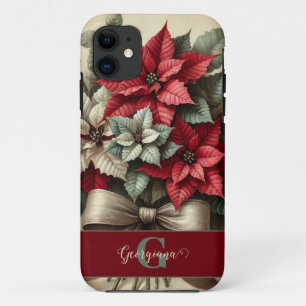 Aangepaste Naam Waterverf Poinsettia Boeket iPhone 11 Hoesje