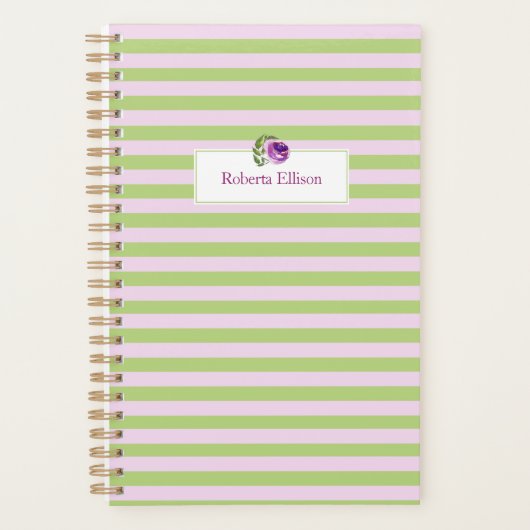 Aangepaste Naam Waterverf Roos Stripes Business Planner (Voorkant)