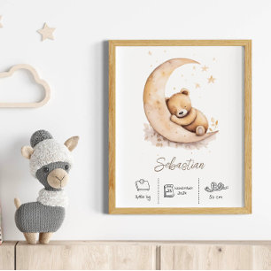 Aangepaste naam Waterverf Teddy Bear Nursery Poster