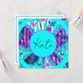 Aangepaste naam Waterverf Vlinder Blauw Paarse Roz Kaart (Voorkant / Achterkant in situ)