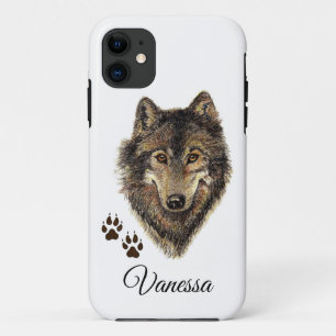 Aangepaste naam waterverf Wolf & Tracks iPhone 11 Hoesje