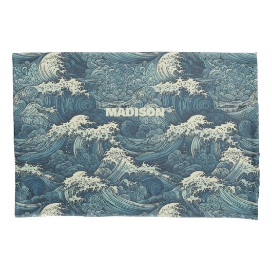 Aangepaste naam Waves Patroon Kussensloop (Voorkant)