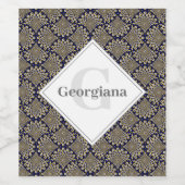 Aangepaste naam We kijken naar u Navy & Gold Deco Wijn Etiket (Enkel label)