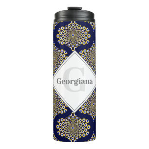 Aangepaste naam We kijken naar u Navy & Gold Retro Thermosbeker
