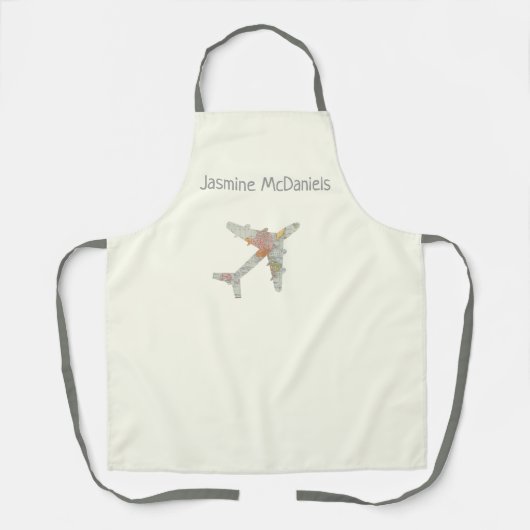 Aangepaste naam wereldkaart vliegtuig schort (Voorkant)