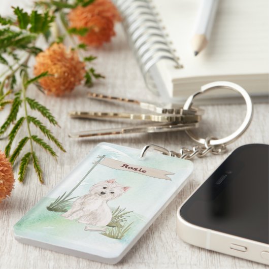 Aangepaste naam Westie Pet Dog Sleutelhanger (Voorkant Rechts)