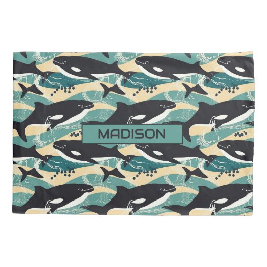 Aangepaste naam Whales Patroon Kussensloop (Achterkant)