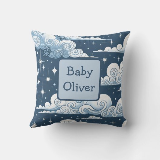 Aangepaste naam Whimsical Blue Celestial Baby Boy Kussen (Achterkant)