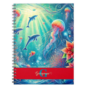 Aangepaste naam Whimsical Floral Coral Reef Poinse Notitieboek