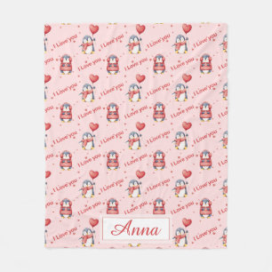 Aangepaste naam Whimsical Pinguïn Kinderen Fleece Deken