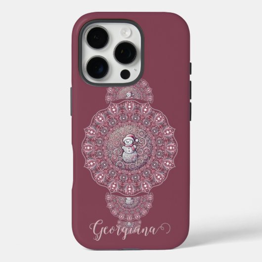 Aangepaste Naam Whimsical Snowman Ornamental Manda Case-Mate iPhone Case (Achterkant)