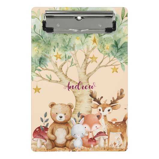 Aangepaste naam Whimsical Woodland Forest Animals Mini Klembord (Voorkant)