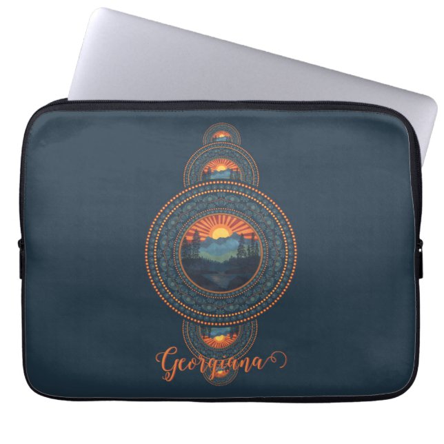 Aangepaste Naam  Wildernis Siermandala Laptop Sleeve (Voorkant)