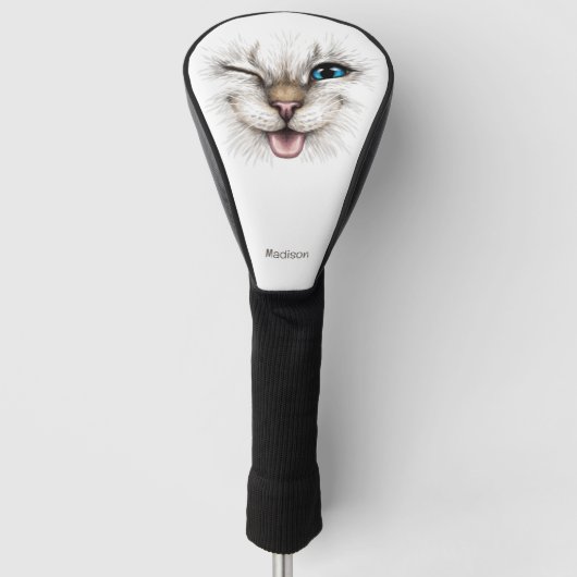 Aangepaste naam Winking Cat Golfheadcover (Voorkant)