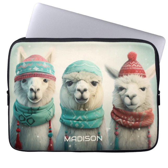 Aangepaste naam Winter Llama's Laptop Sleeve (Voorkant)
