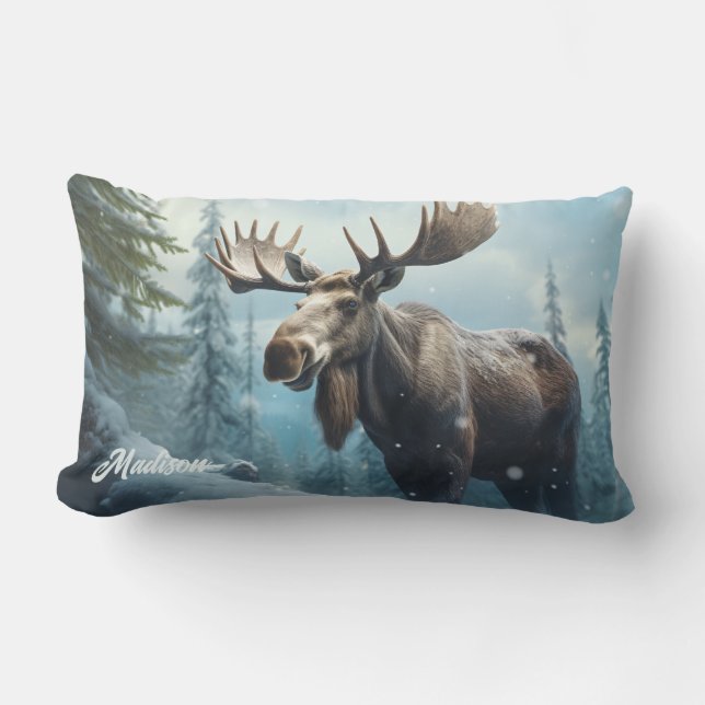 Aangepaste naam Winter Moose Buitenkussen (Voorkant)