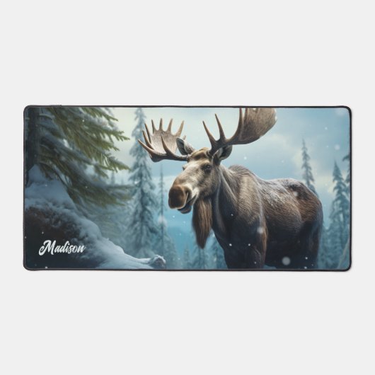Aangepaste naam Winter Moose Bureaumat (Voorkant)