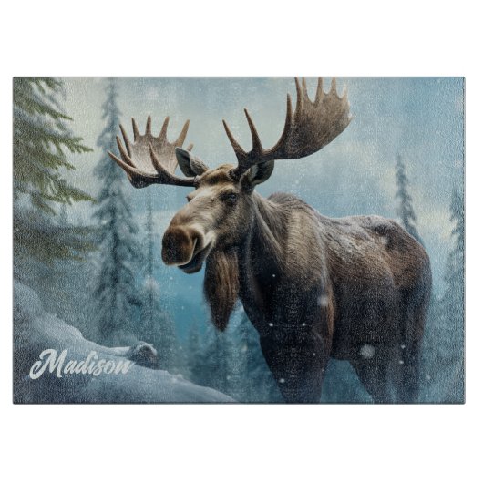 Aangepaste naam Winter Moose Snijplank (Voorkant)