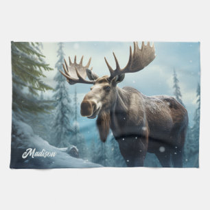 Aangepaste naam Winter Moose Theedoek