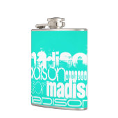 Aangepaste Naam, Wit en Neon Aqua Turquoise Heupfles (Links)