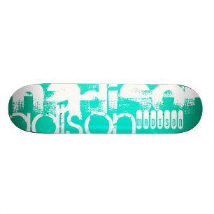 Aangepaste naam, wit en Neon Aqua Turquoise Skateboard