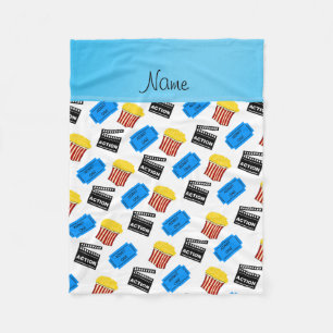 Aangepaste naam wit popcorfilm tickbord fleece deken