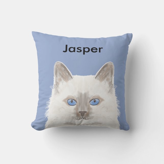 Aangepaste naam Witte Kat Pillow - Cute cat gift Kussen (Voorkant)