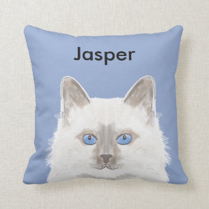 Aangepaste naam Witte Kat Pillow - Cute cat gift Kussen