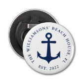 Aangepaste naam Witte marine Blauw Anchor Nautical Button Flesopener (Voorkant)