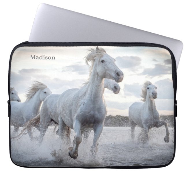 Aangepaste naam: witte paarden laptop sleeve (Voorkant)