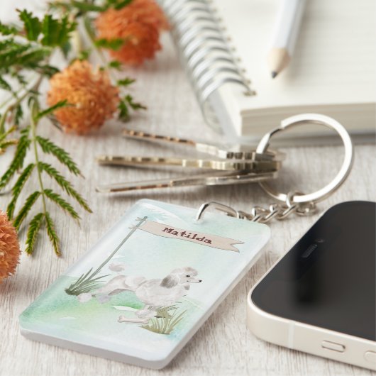 Aangepaste naam Witte Pet Dog Sleutelhanger (Voorkant Rechts)