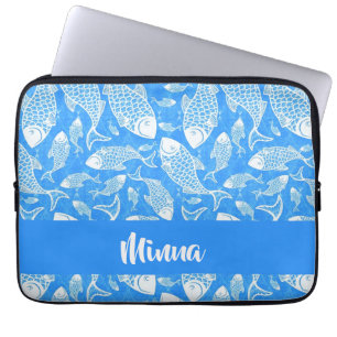 Aangepaste naam witte vis laptop sleeve