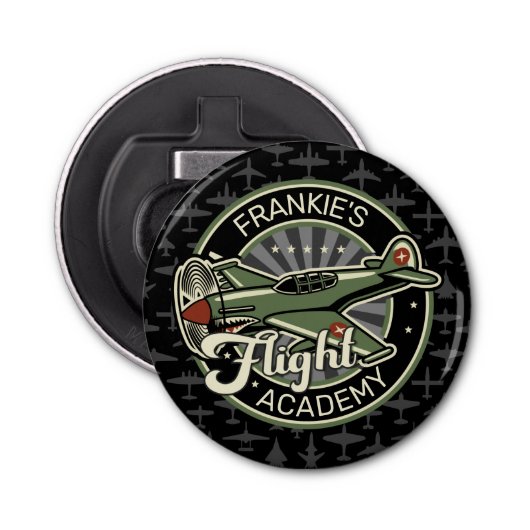 Aangepaste naam WWII Militaire brandweervlakte Ret Button Flesopener (Voorkant)